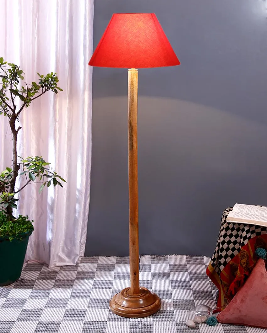 Classic Cotton Conical Shade Floor Lamp with Wooden Base | 14 x 59 Inches