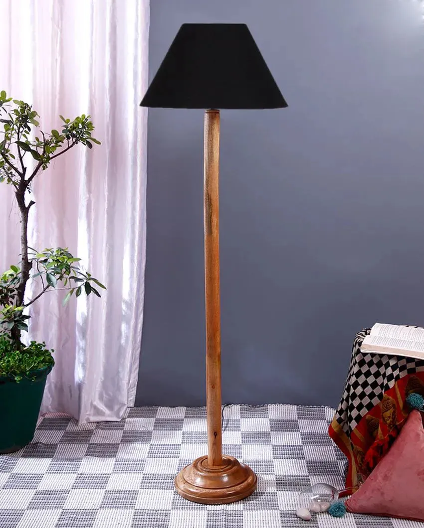 Classic Cotton Conical Shade Floor Lamp with Wooden Base | 14 x 59 Inches