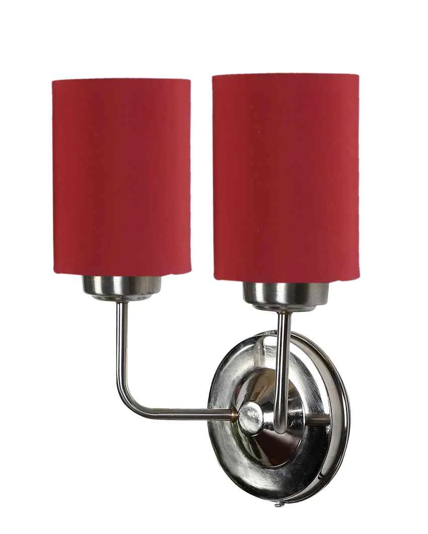 Classic Cotton Wall Mounted Dual Lamp with Steel Base | Set of 2 | 4 x 12 x 14 inches