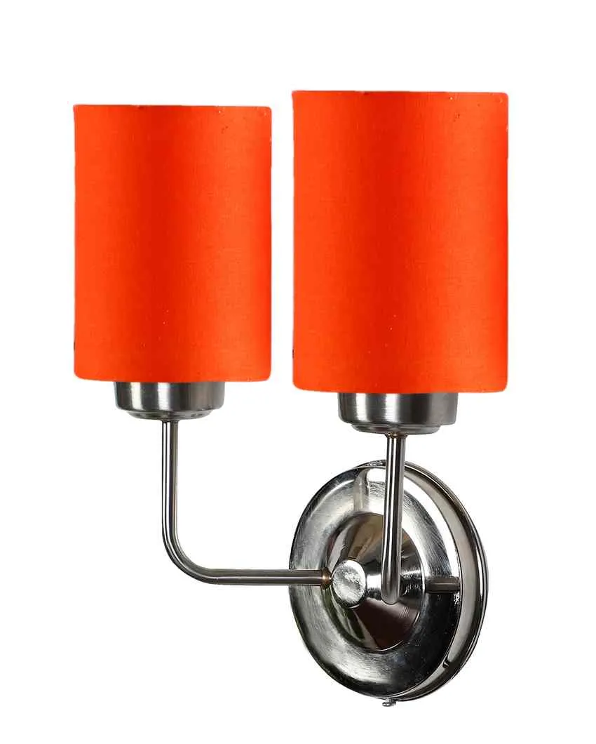 Classic Cotton Wall Mounted Dual Lamp with Steel Base | Set of 2 | 4 x 12 x 14 inches