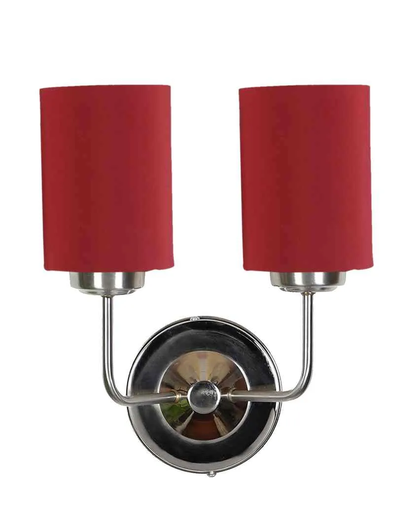 Classic Cotton Wall Mounted Dual Lamp with Steel Base | Set of 2 | 4 x 12 x 14 inches