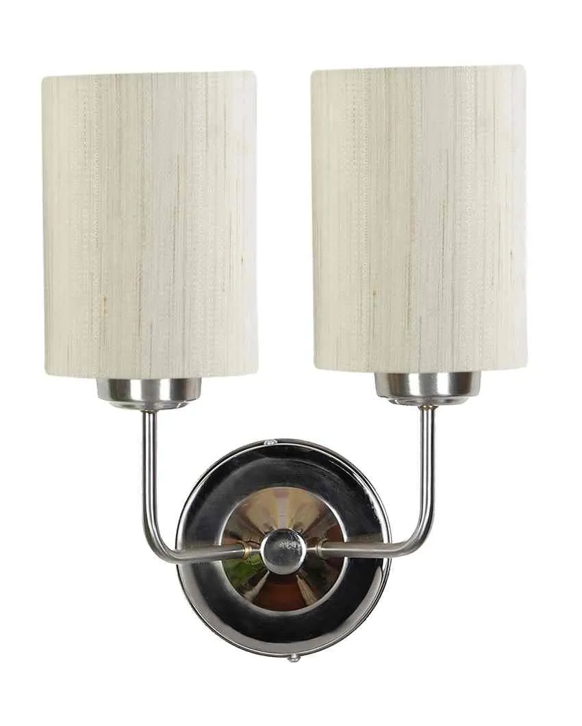 Classic Cotton Wall Mounted Dual Lamp with Steel Base | Set of 2 | 4 x 12 x 14 inches