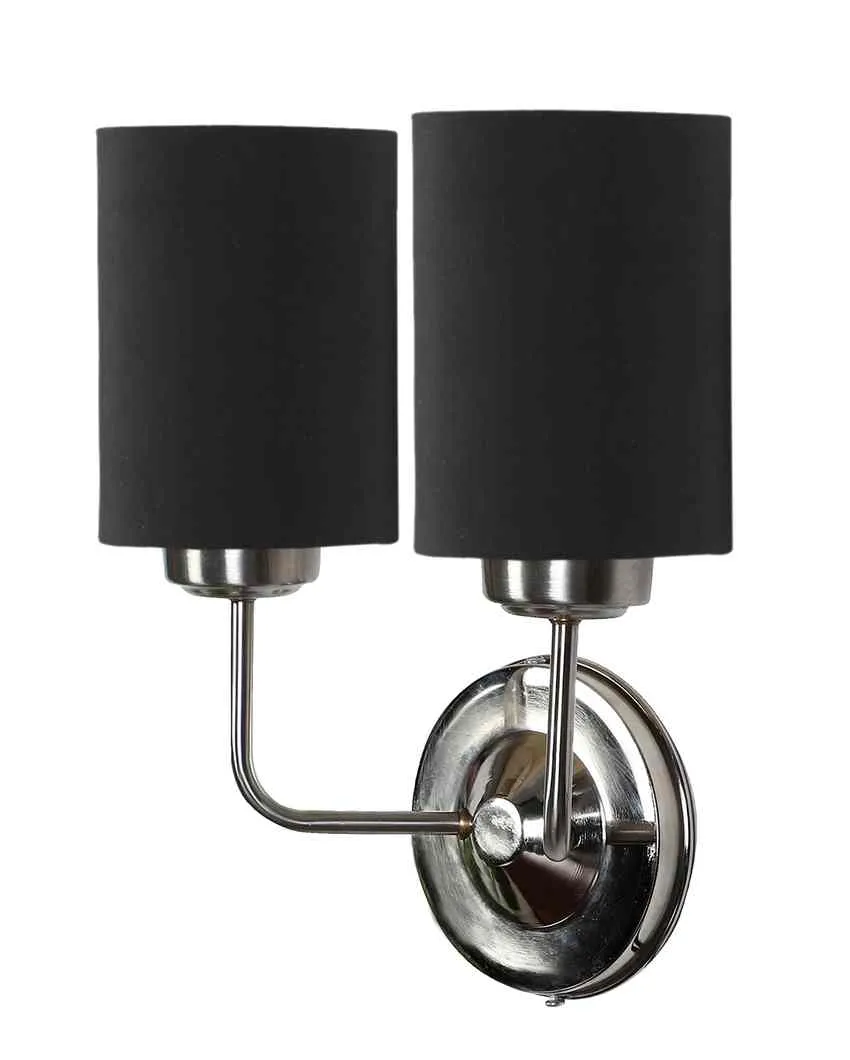 Classic Cotton Wall Mounted Dual Lamp with Steel Base | Set of 2 | 4 x 12 x 14 inches