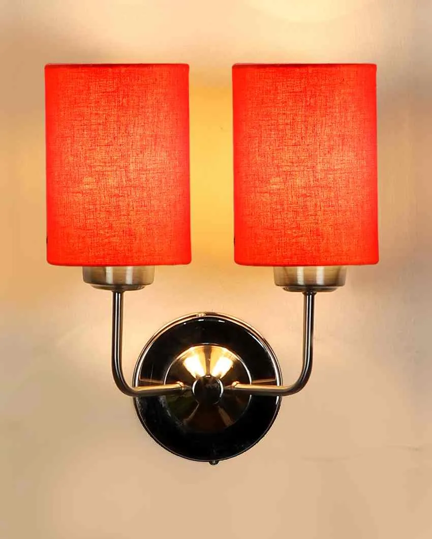 Classic Cotton Wall Mounted Dual Lamp with Steel Base | Set of 2 | 4 x 12 x 14 inches