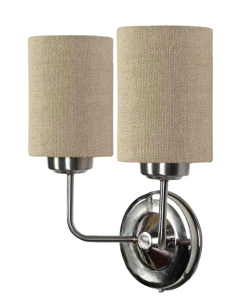 Classic Cotton Wall Mounted Dual Lamp with Steel Base | Set of 2 | 4 x 12 x 14 inches