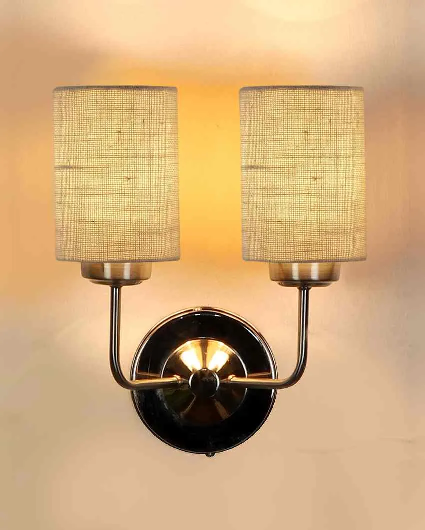 Classic Cotton Wall Mounted Dual Lamp with Steel Base | Set of 2 | 4 x 12 x 14 inches