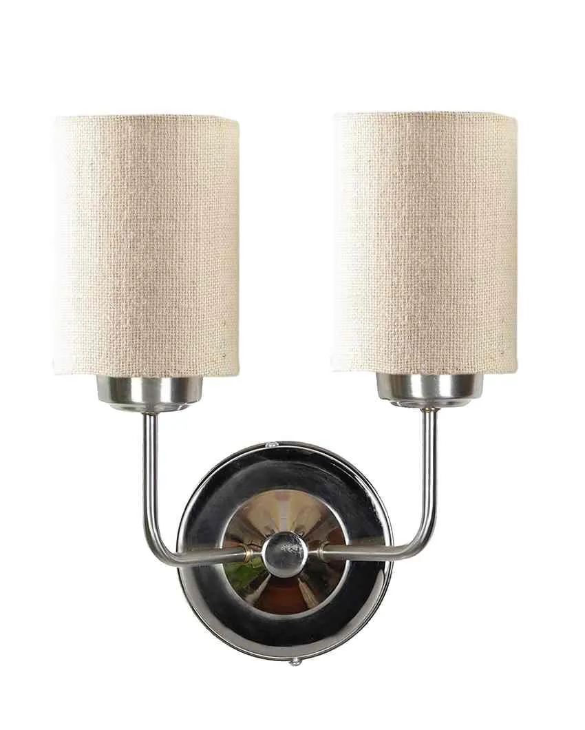 Classic Cotton Wall Mounted Dual Lamp with Steel Base | Set of 2 | 4 x 12 x 14 inches