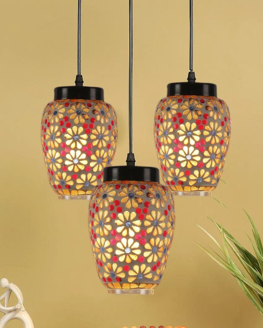 Cluster Mosaic Glass Three Hanging Lamps With Base | 10 x 20 inches