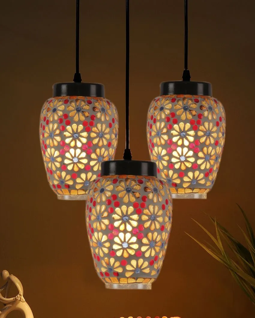 Cluster Mosaic Glass Three Hanging Lamps With Base | 10 x 20 inches