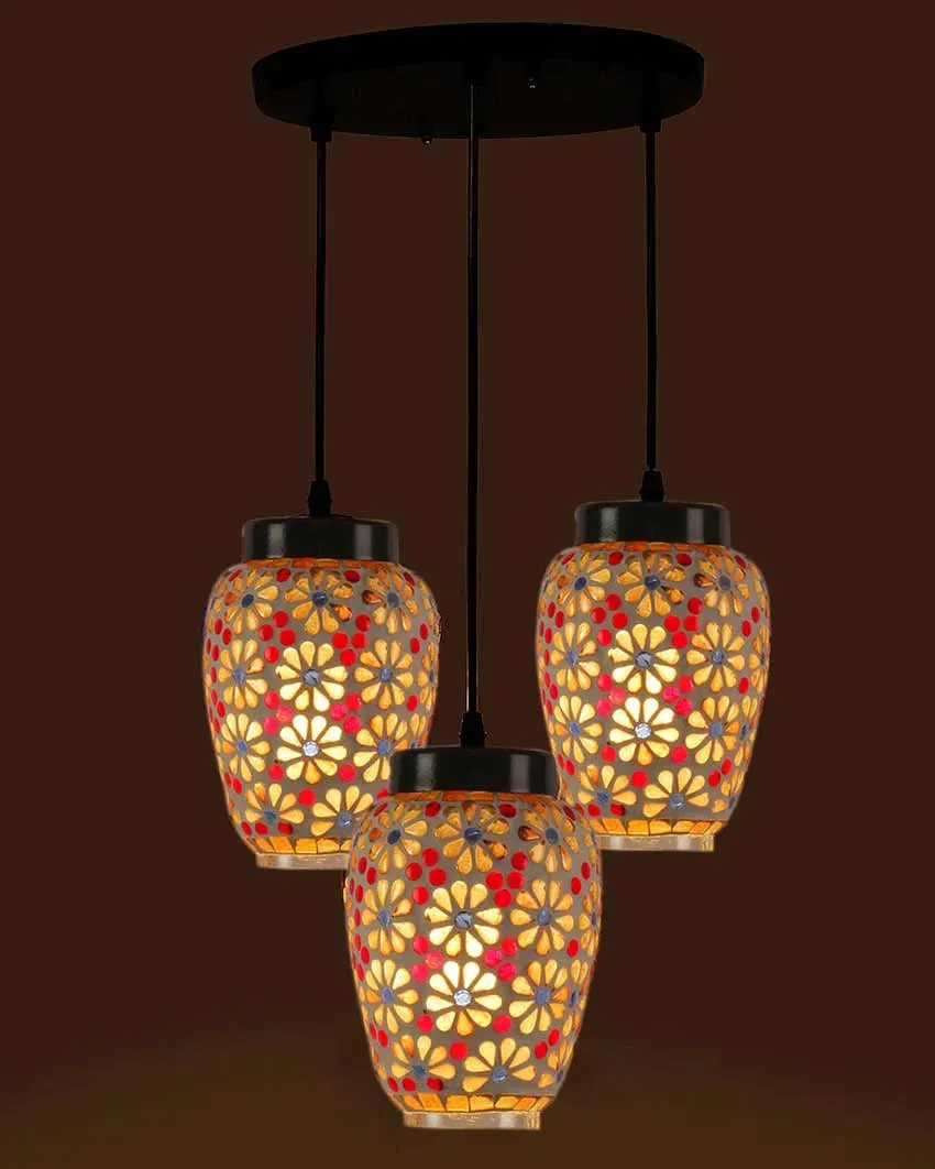 Cluster Mosaic Glass Three Hanging Lamps With Base | 10 x 20 inches