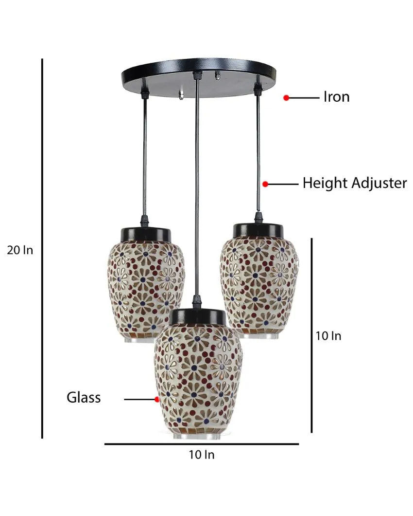 Cluster Mosaic Glass Three Hanging Lamps With Base | 10 x 20 inches