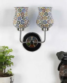 Colorful Unique Mosaic Glass Wall Mounted Dual Lamp With Steel Base | Set of 2 | 5 x 11 x 14 inches