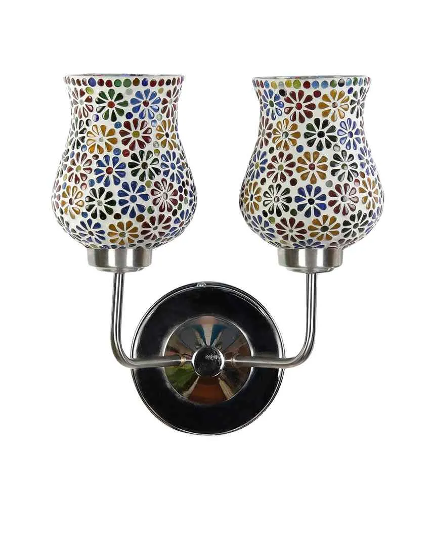 Colorful Unique Mosaic Glass Wall Mounted Dual Lamp With Steel Base | Set of 2 | 5 x 11 x 14 inches