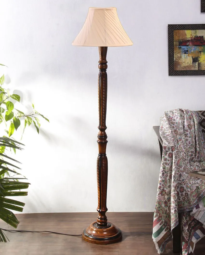 Cross Pleated Off White Cotton Wooden Floor Lamp | 4 Feet