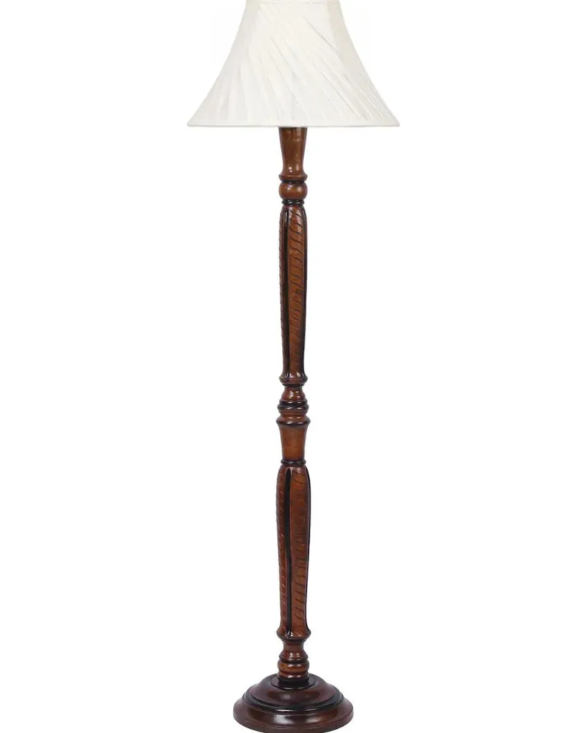 Cross Pleated Off White Cotton Wooden Floor Lamp | 4 Feet