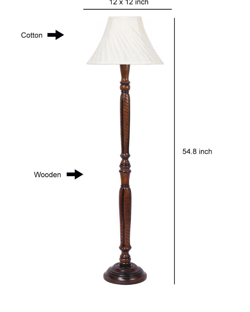 Cross Pleated Off White Cotton Wooden Floor Lamp | 4 Feet