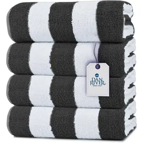 DAN RIVER 100% Cotton Cabana Pool Towels| Bath Sheet Towel| Quick Dry| Oversized Bath Towels| Ideal for Beach Home Gym Travel Spa Hotel | 500GSM - 30”x60”| Pack of 4 |Gray Stripe Towels Set