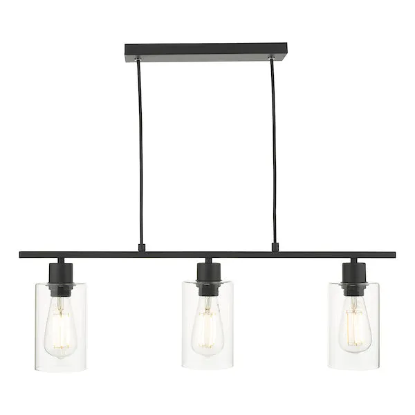 Dar Miu 3 Light Bar Pendant Matt Black Glass