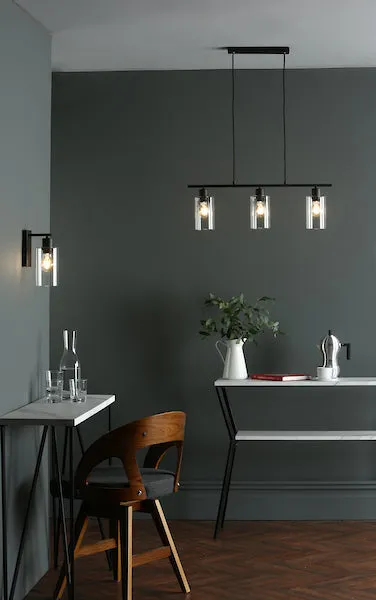 Dar Miu 3 Light Bar Pendant Matt Black Glass