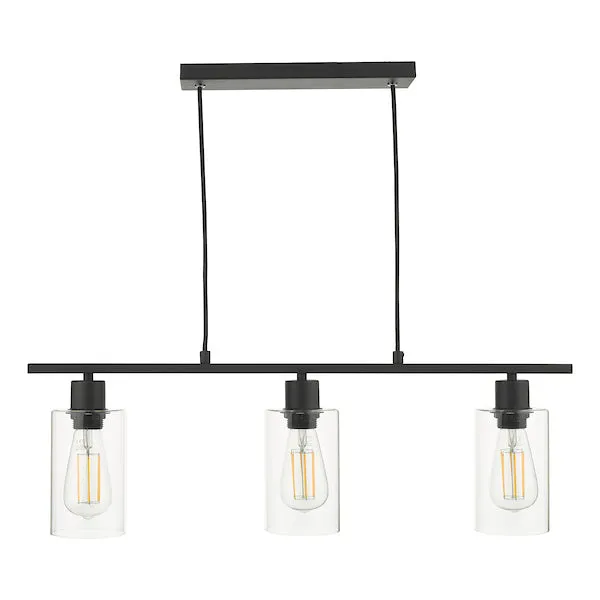 Dar Miu 3 Light Bar Pendant Matt Black Glass