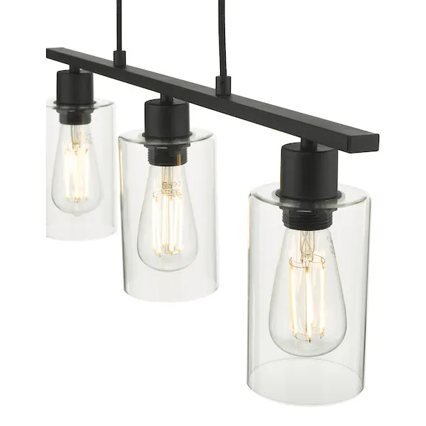 Dar Miu 3 Light Bar Pendant Matt Black Glass