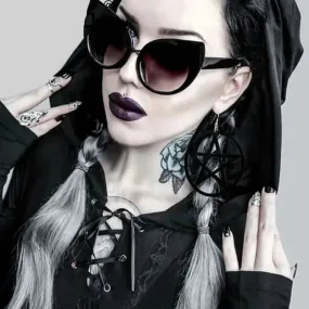 Dark Black Gothic Cat Eyes Sunglasses Vintage Steampunk