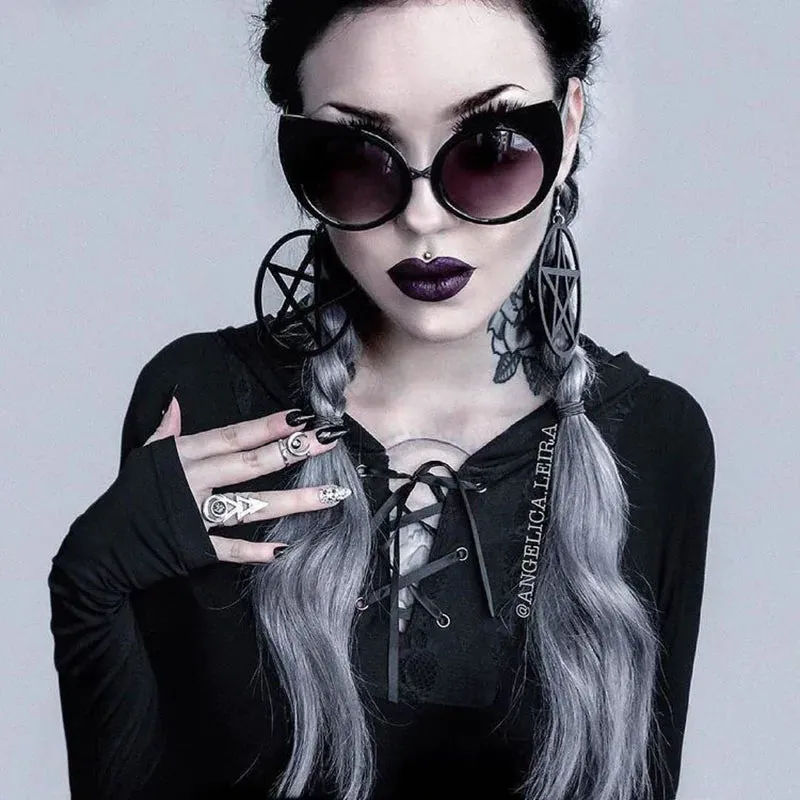 Dark Black Gothic Cat Eyes Sunglasses Vintage Steampunk