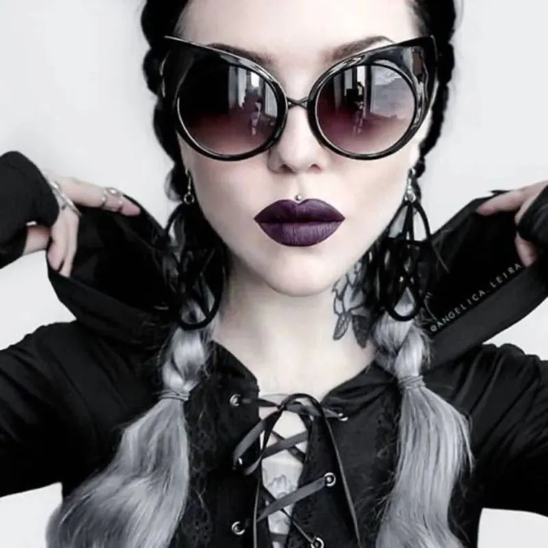 Dark Black Gothic Cat Eyes Sunglasses Vintage Steampunk