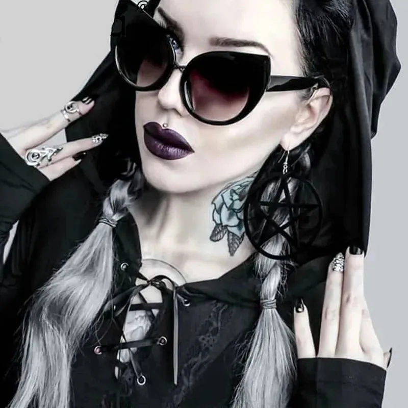 Dark Black Gothic Cat Eyes Sunglasses Vintage Steampunk