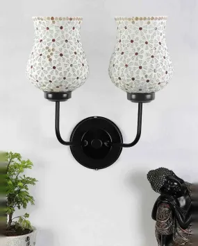 Decorative Unique Mosaic Glass Wall Mounted Dual Lamp With Iron Base | Set of 2 | 5 x 11 x 14 inches