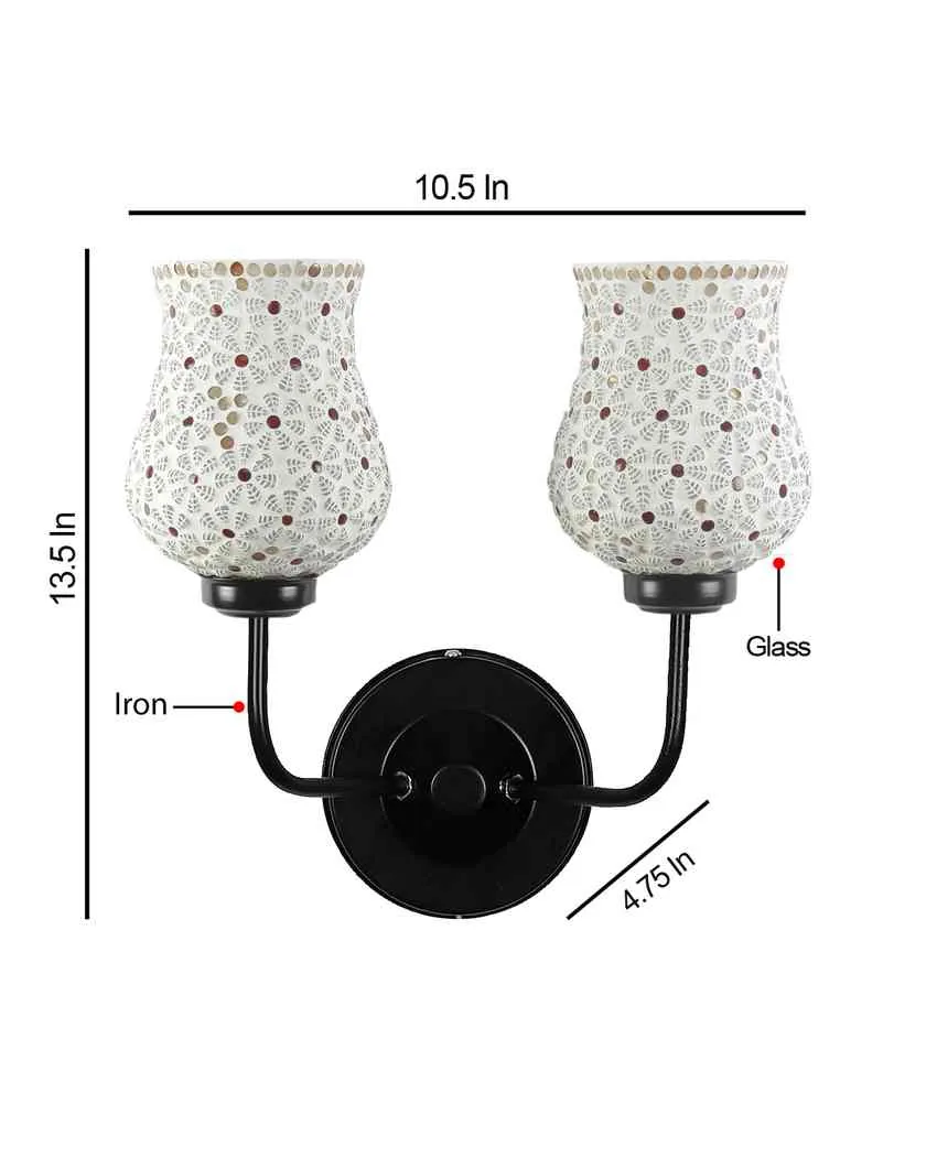 Decorative Unique Mosaic Glass Wall Mounted Dual Lamp With Iron Base | Set of 2 | 5 x 11 x 14 inches