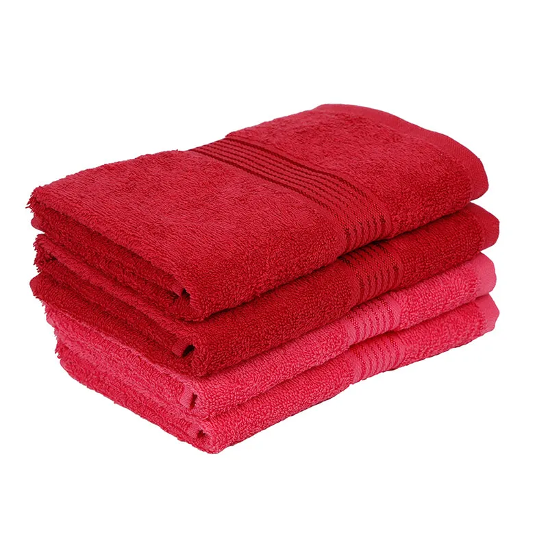 Eva Quick Dry Hand Towel (Red & Pink) - Set Of Four