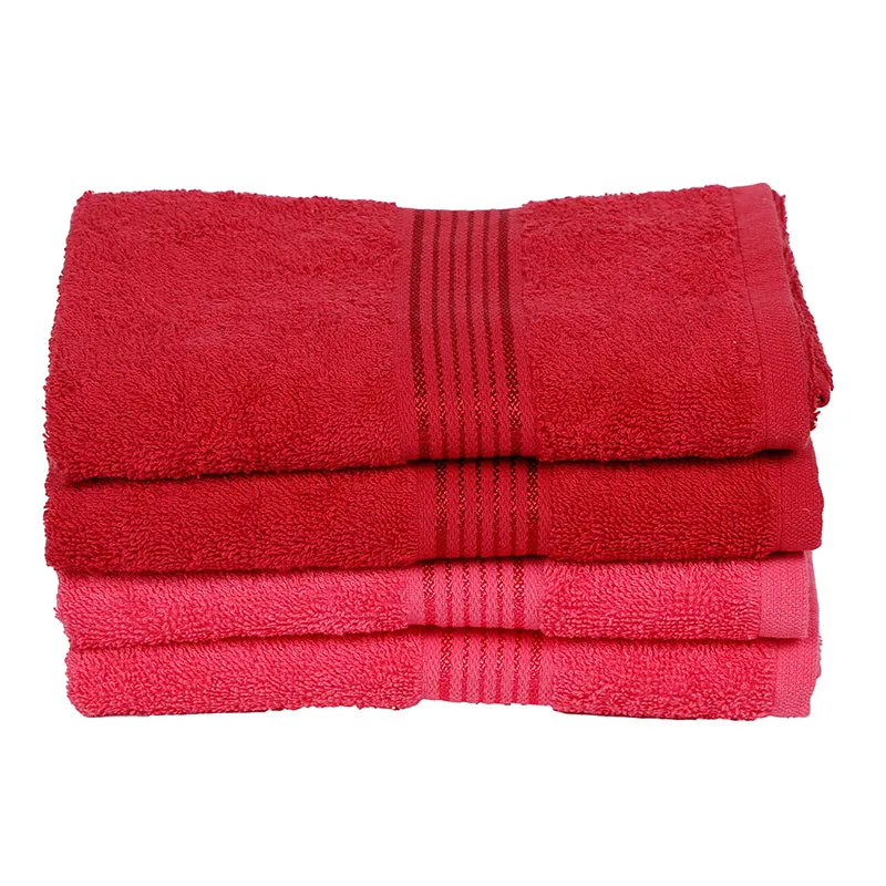 Eva Quick Dry Hand Towel (Red & Pink) - Set Of Four