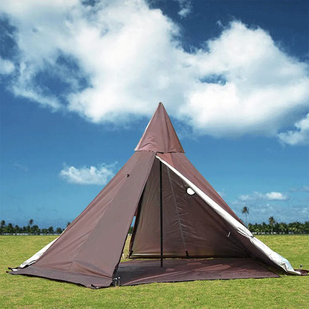 everyday 4 Season Brown Waterproof Oxford Teepee Tent with Stove Jack Camp Pyramid Tent with Half Mesh