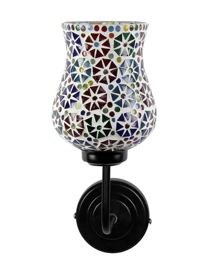 Eye catching Mosaic Glass Shade Wall Mounted Lamp With Iron Base | 9 x 4 x 13 inches