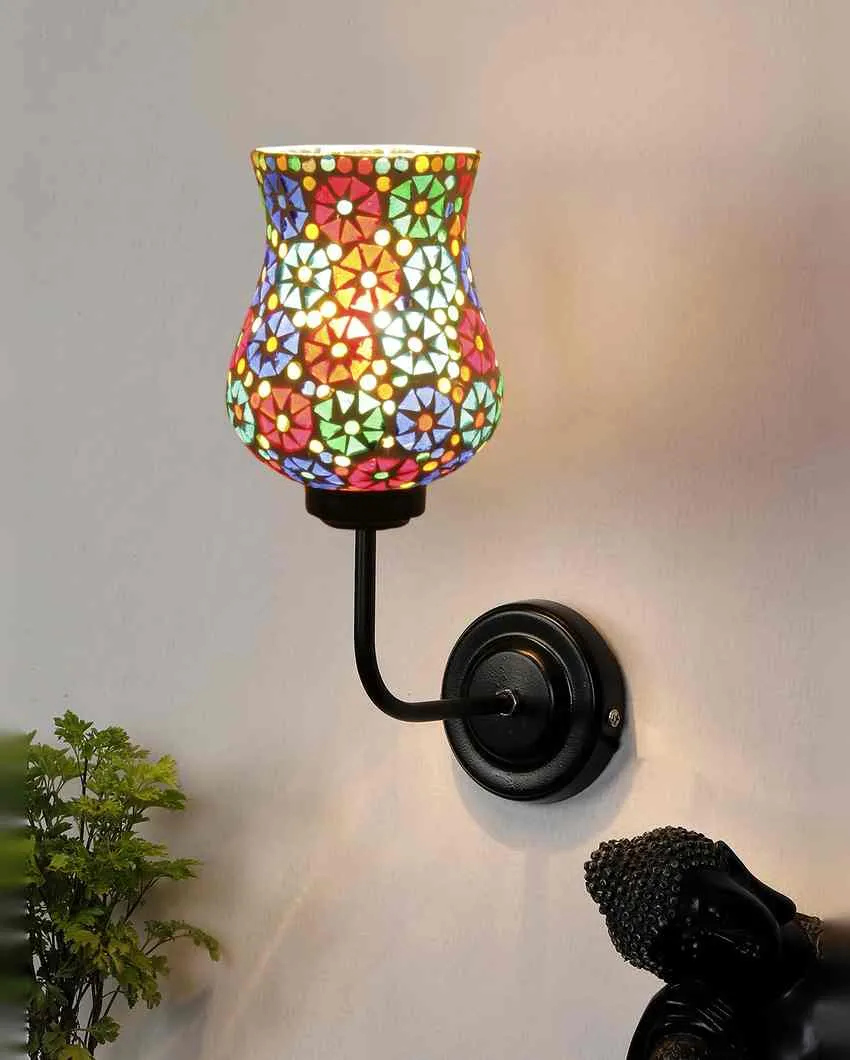 Eye catching Mosaic Glass Shade Wall Mounted Lamp With Iron Base | 9 x 4 x 13 inches