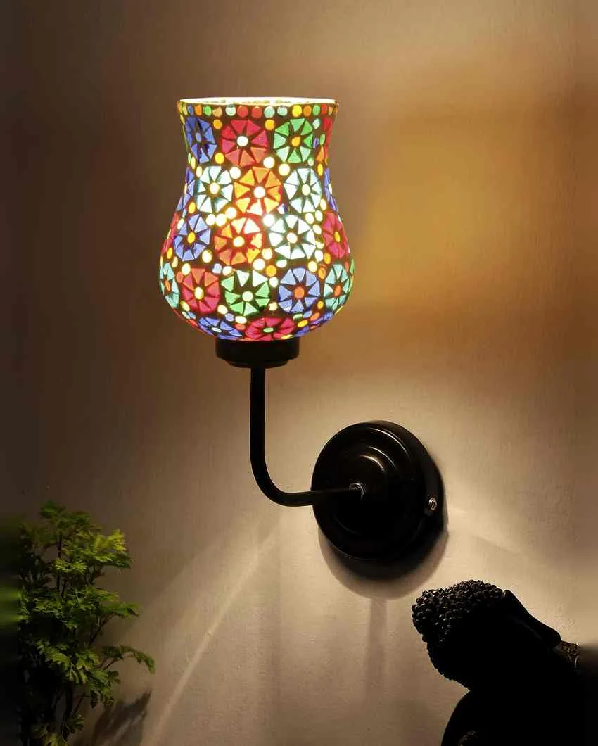 Eye catching Mosaic Glass Shade Wall Mounted Lamp With Iron Base | 9 x 4 x 13 inches