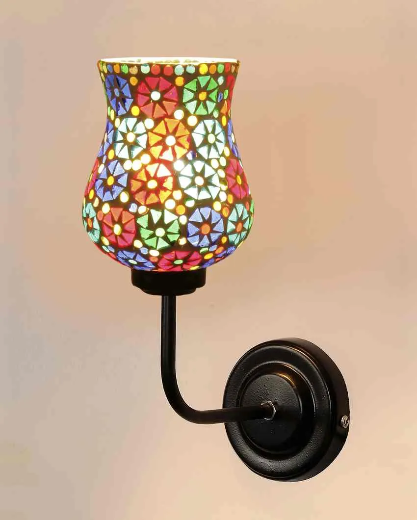 Eye catching Mosaic Glass Shade Wall Mounted Lamp With Iron Base | 9 x 4 x 13 inches