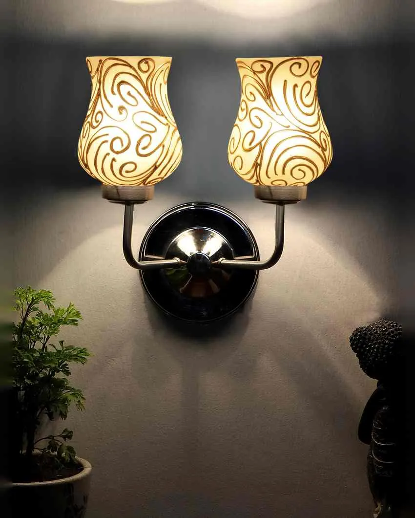 Eye catching Mosaic Glass Wall Mounted Dual Lamp With Steel Base | Set of 2 | 5 x 11 x 14 inches