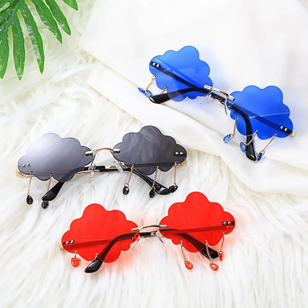 Fashion UV400 Clouds Sunglasses Tassel Steampunk Sunglasses Rimless Sunglasses Shades Metal Temples Sunglasses