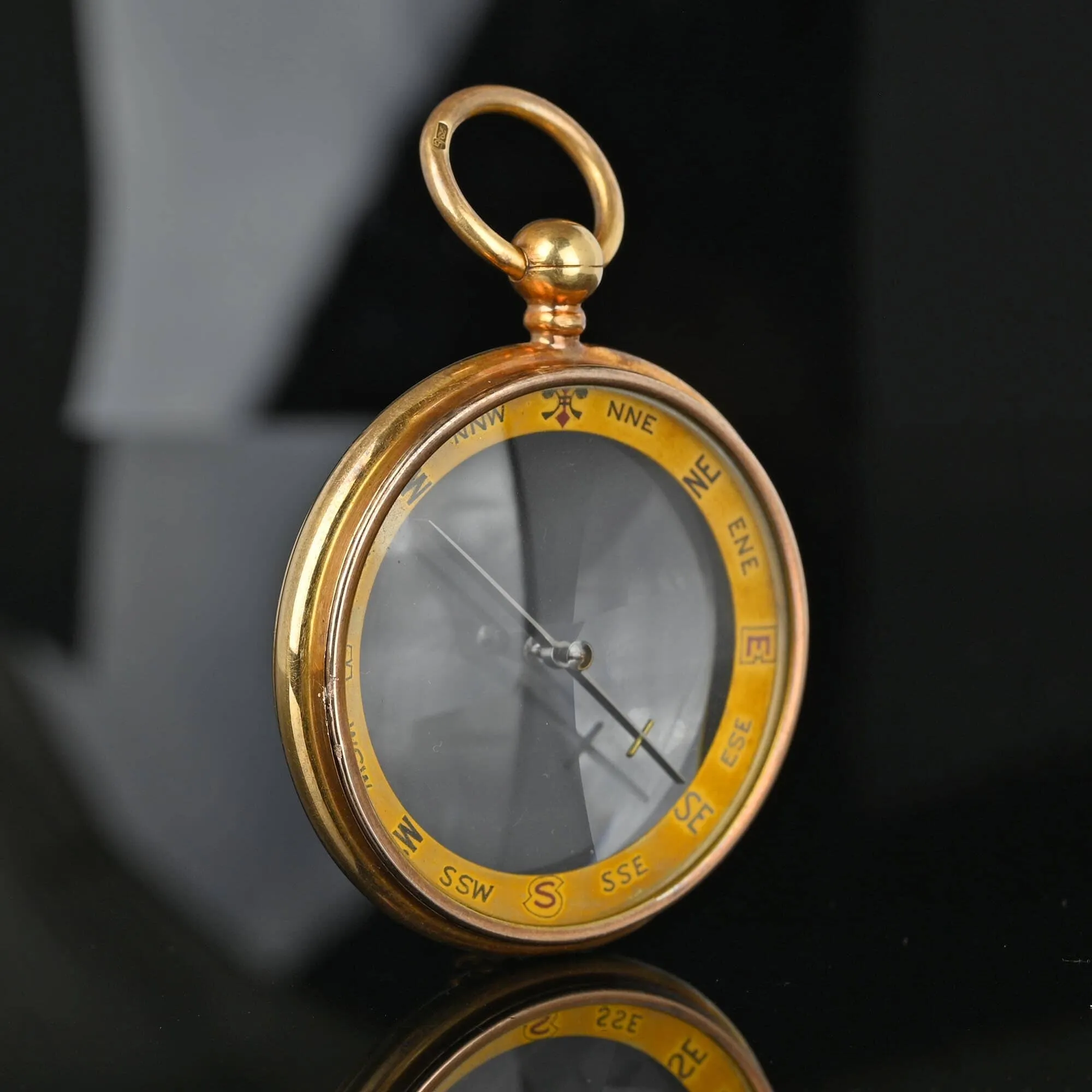 Final Payment Large Antique 15K Gold Working Compass Fob Pendant w Case