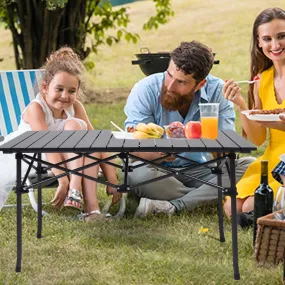 Folding Camping Table Portable Aluminium Outdoor Picnic Garden Black