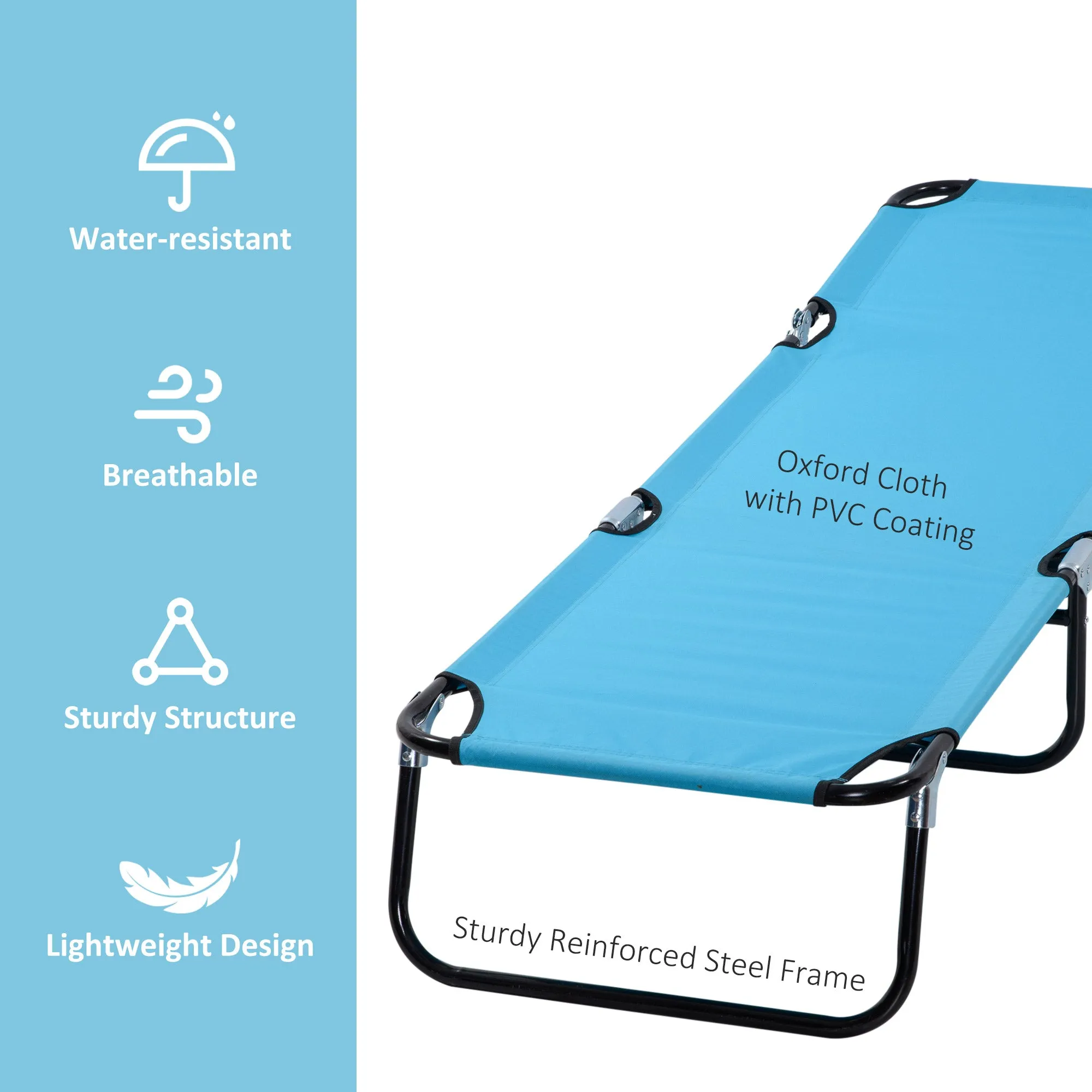 Folding Chaise Lounge Pool Chairs, Outdoor Sun Tanning Chairs, Reclining Back, Steel Frame & Breathable Mesh, Sky Blue