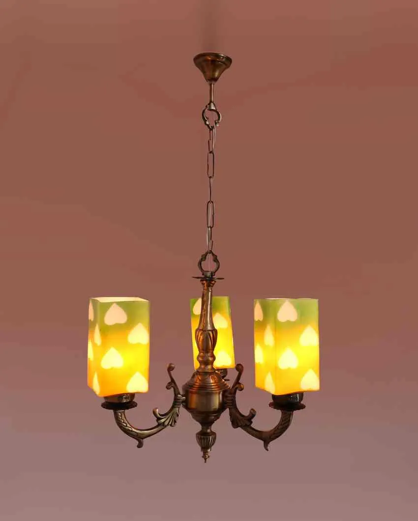 Glamorous Decorated Glass Three Shade Metal Chandelier | 19 x 19 x 17 inches