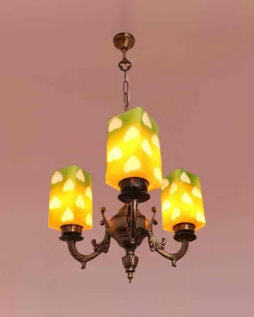 Glamorous Decorated Glass Three Shade Metal Chandelier | 19 x 19 x 17 inches