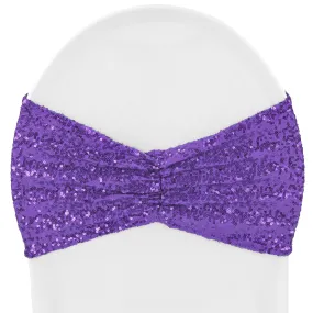 Glitz Ruffle Sequin Spandex Chair Band Sash - Purple