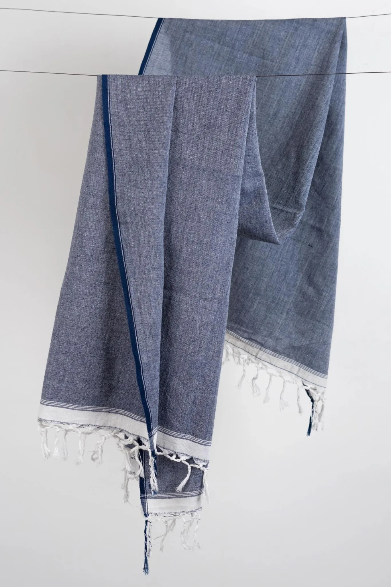 Hand-woven Chambray Cotton Towel- Blue