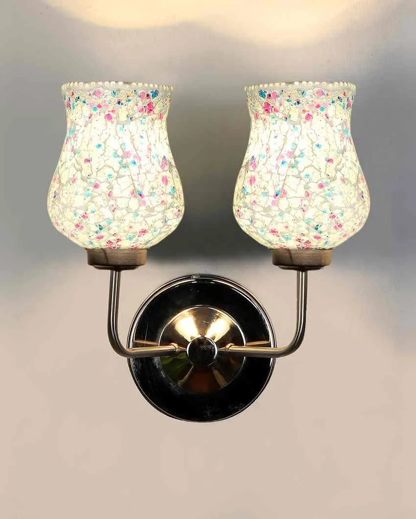 Handcrafted Distinctive Mosaic Glass Wall Mounted Dual Lamp With Steel Base | Set of 2 | 5 x 11 x 14 inches