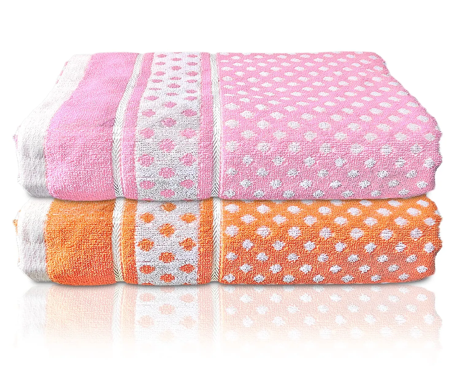 Heart Home Multiuses Dot Printed Soft Cotton Bath Towel, 30"x60"- Pack of 2 (Orange & Pink)