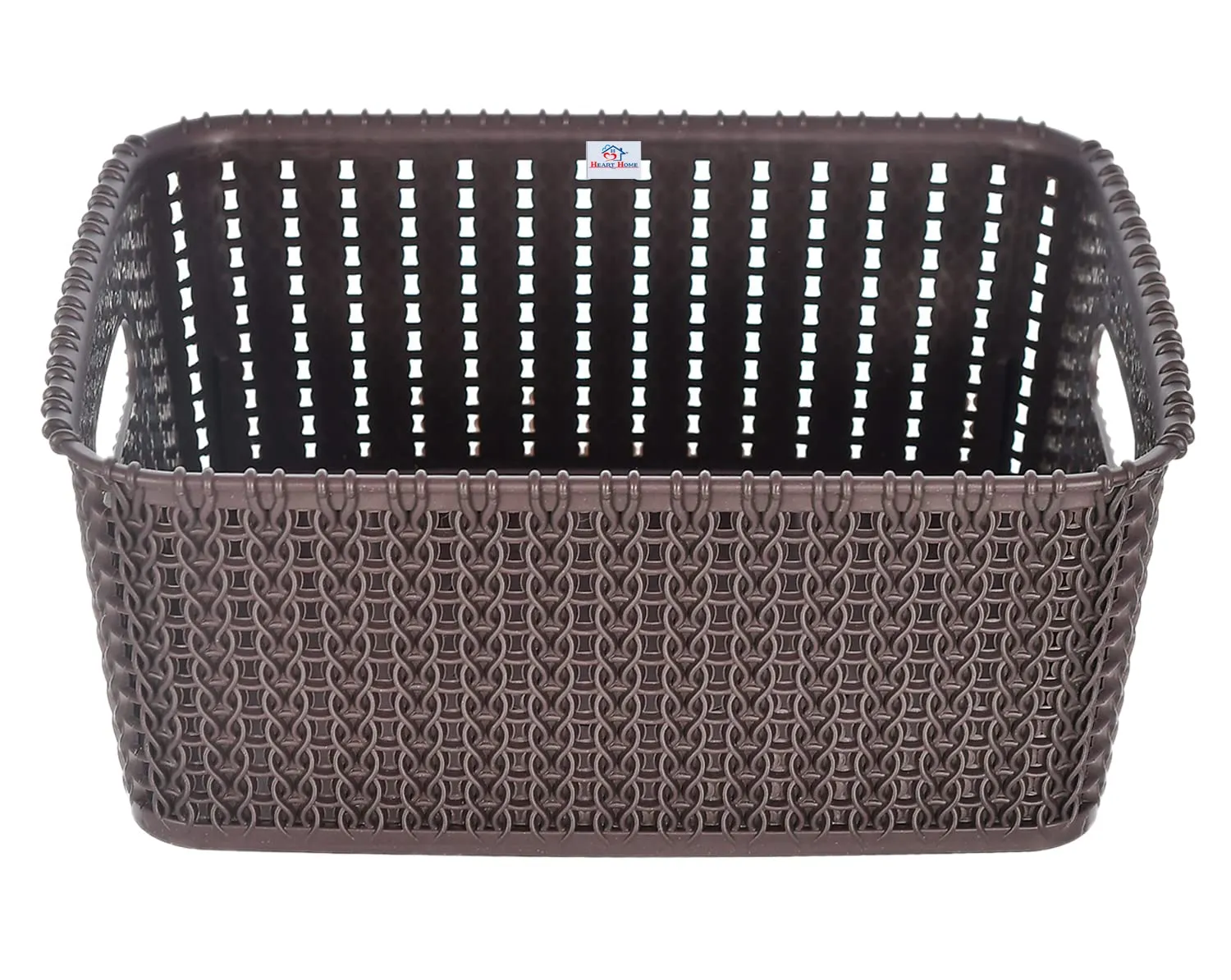 Heart Home Multiuses Large M 20 Plastic Basket/Organizer With Lid|Side Handles & Wovan Design|Size 26 x 20 x 11|Pack of 3 (Brown) -46HH065